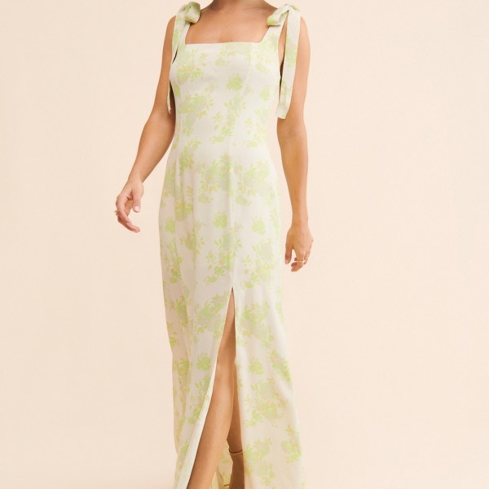Awaylee | Tie Strap Maxi Dress Floral Green | Size XS